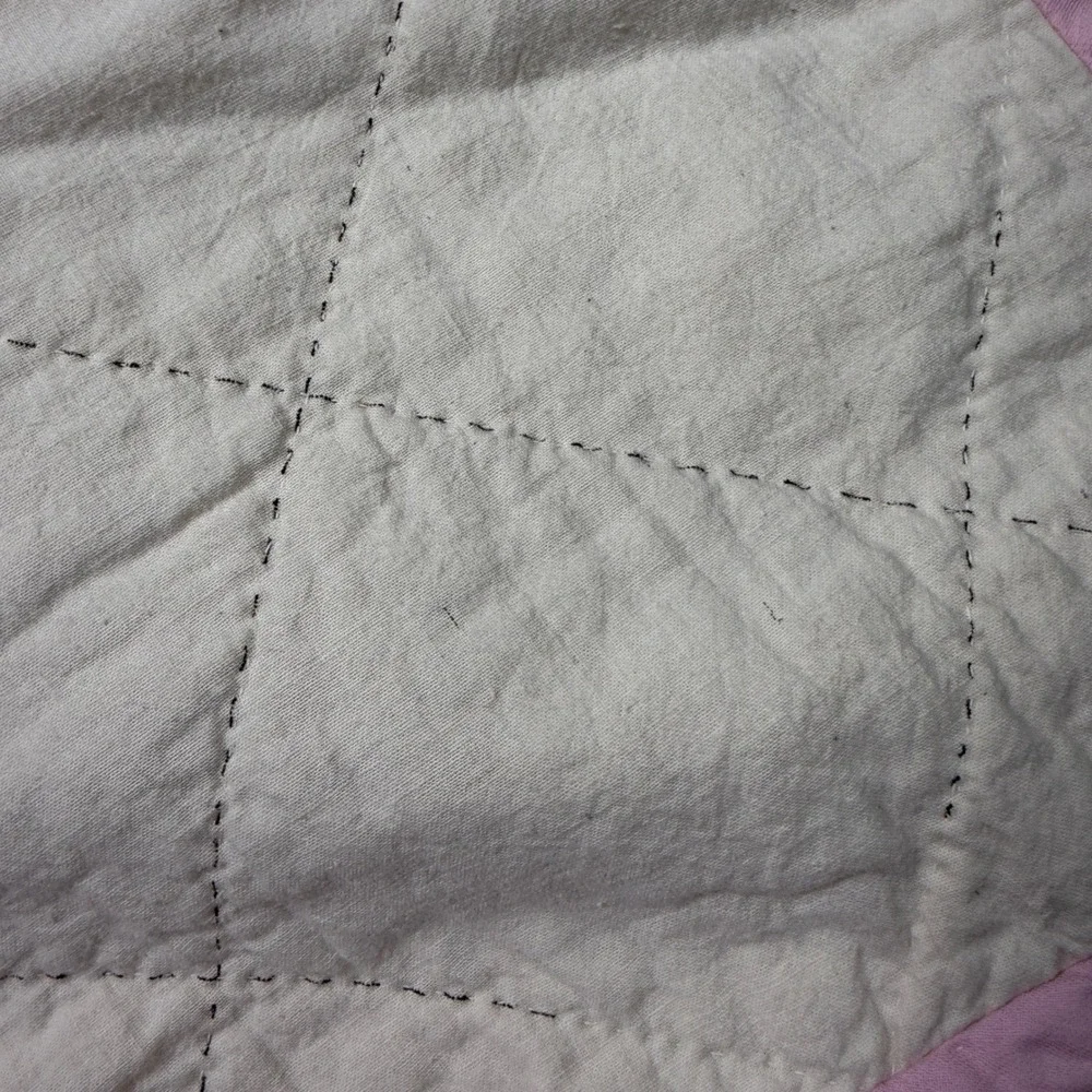 VTG Handmade Baby Quilt Nursery Crib Cream Pink Hand Embroidered Cat Dog 33x42